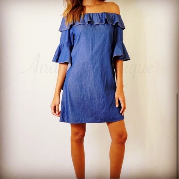 Heather Off Shoulder Chambray Dress - Picture 3 of 6